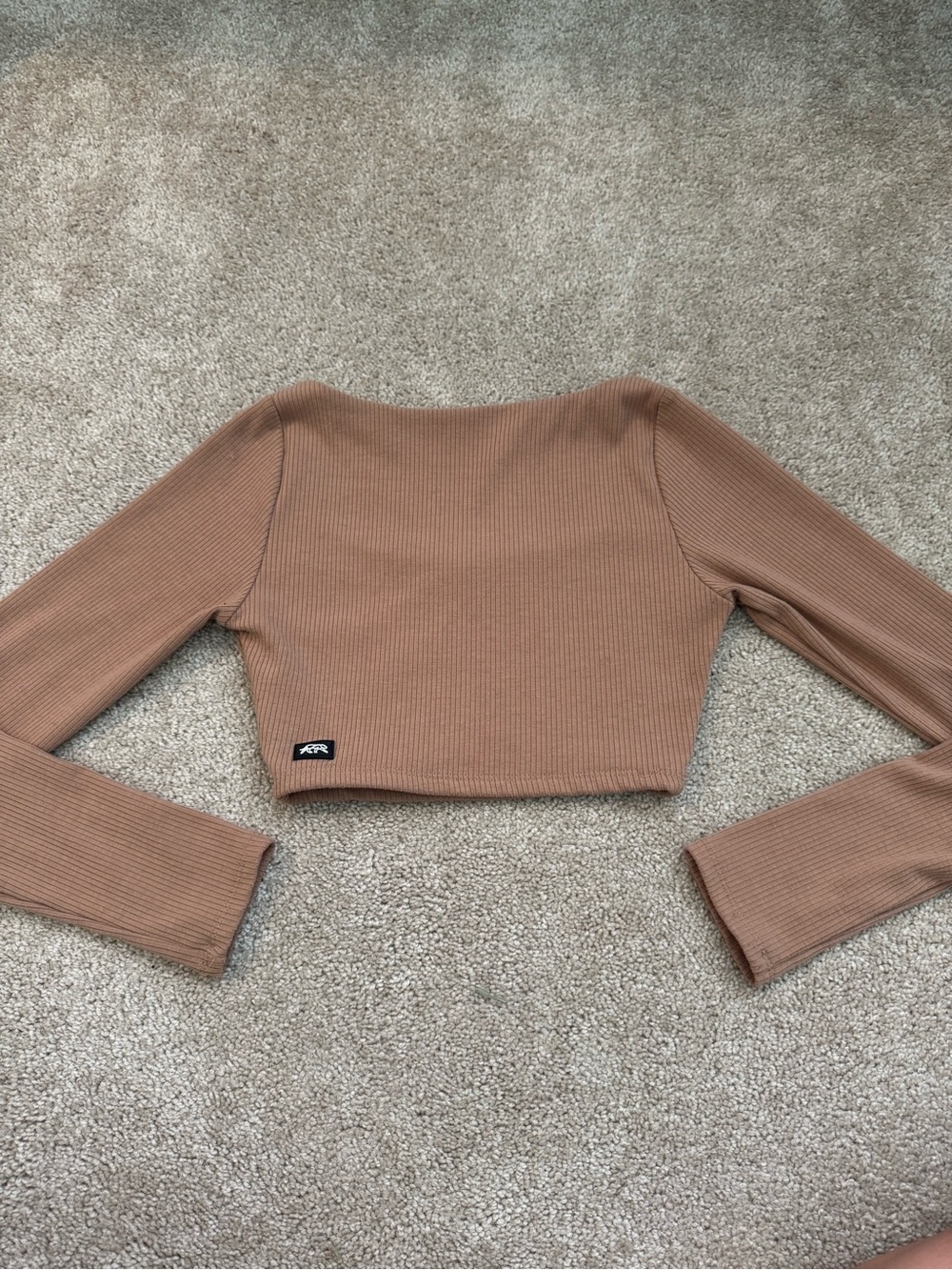 Ribbed Long Sleeve Crop Top in Camel - Tiger Friday